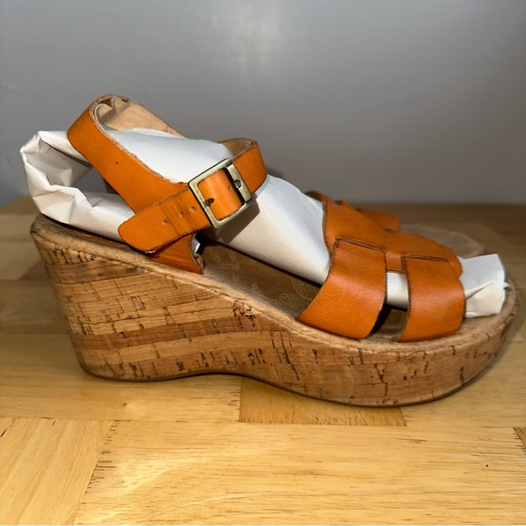 Kork-Ease Shoes - Women's Orange Leather Cork Wedge Sandals